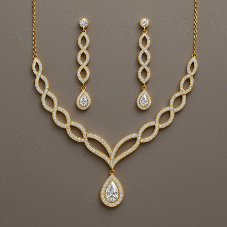 Gold-Plated Necklace & Earring Set with Crystal Accents
