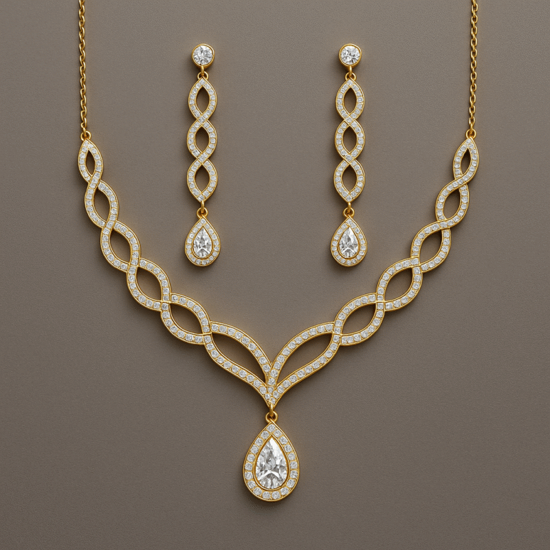 Gold-Plated Necklace & Earring Set with Crystal Accents