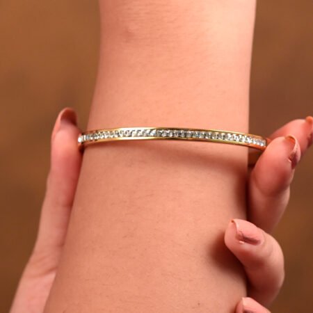 Anti-Tarnish Rhinestone Bangle Bracelet – Gold Plated Stainless Steel