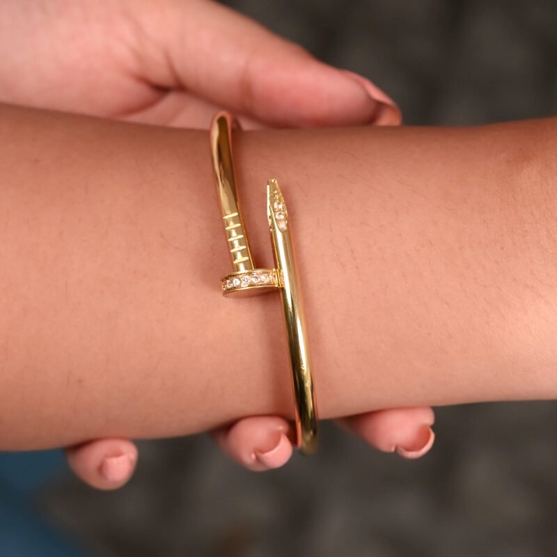 Gold Plated Stainless Steel Cuff Bracelet – Free Size - Image 2