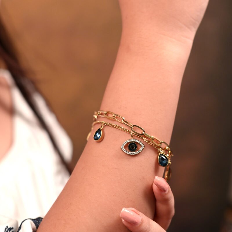 Rose Gold Plated Evil Eye Wraparound Bracelet – Antique Blue Design